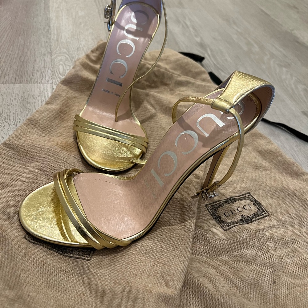 Gucci Gold Strappy Sandals with High Heels Size 6